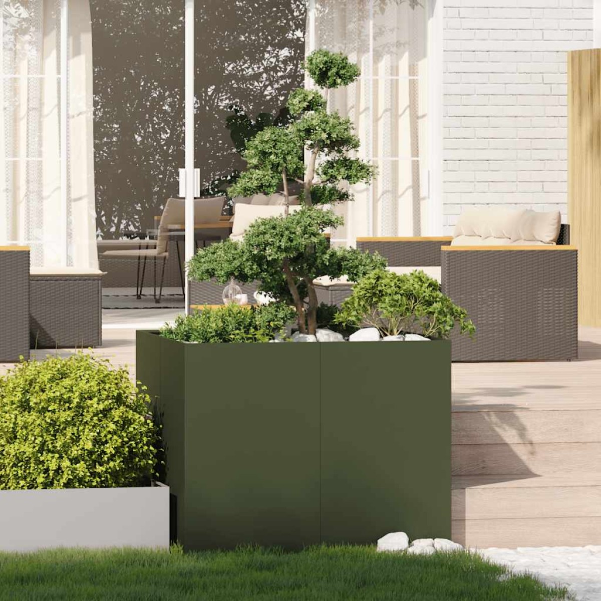vidaXL Ζαρντινιέρα Λαδί 100x100x80 εκ. από Χάλυβα