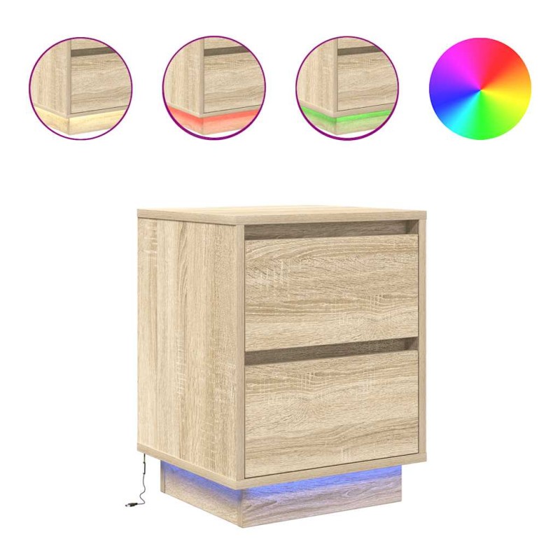 vidaXL Κομοδίνα με φώτα LED 2 τεμάχια Sonoma Oak 38x34x50 cm