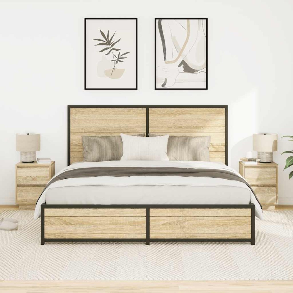 vidaXL Κομοδίνα με φώτα LED 2 τεμάχια Sonoma Oak 38x34x50 cm