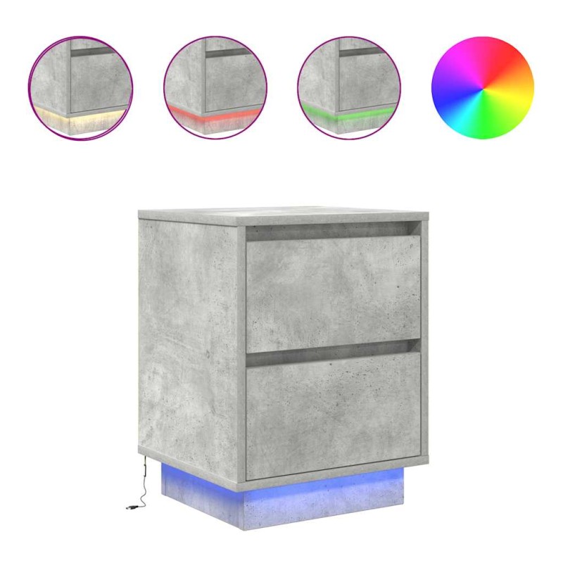 vidaXL Κομοδίνα με φώτα LED 2 τεμάχια Μπετόν Γκρι 38x34x50 cm