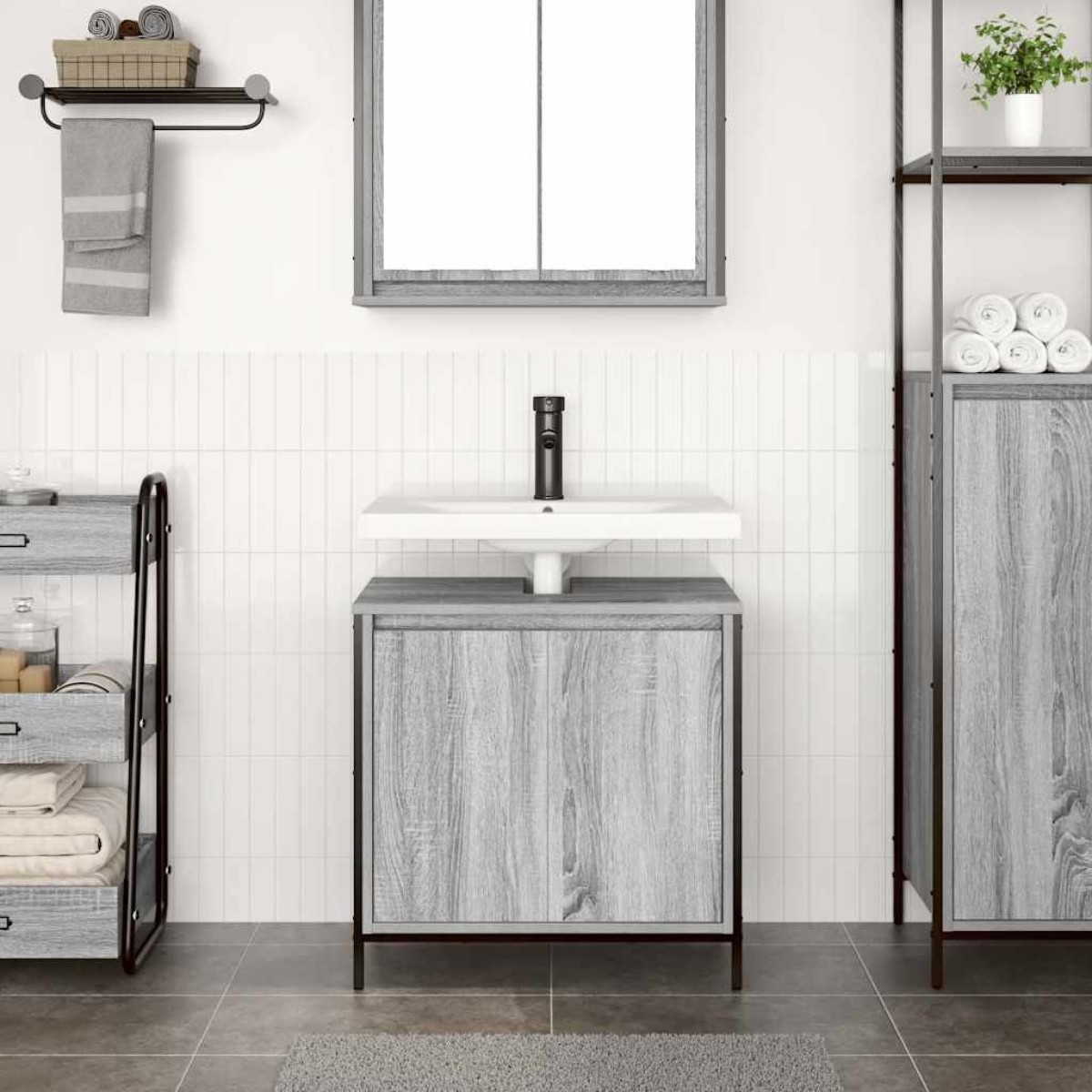 vidaXL Ντουλάπι Νιπτήρα Μπάνιου Γκρι Sonoma 60x34,5x60 εκ.