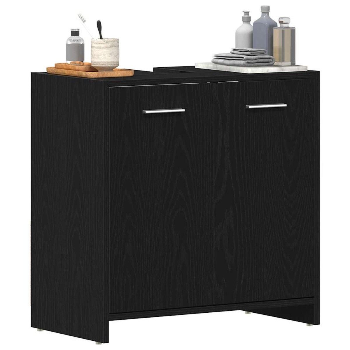 vidaXL Ντουλάπι Νιπτήρα Μπάνιου Μαύρο Δρυς 60x33x60 εκ. Επεξ. Ξύλο