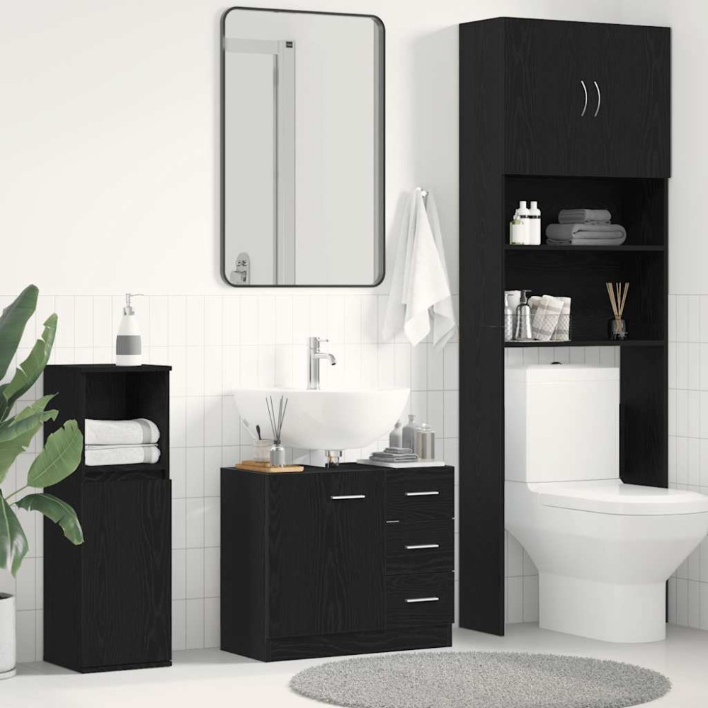 vidaXL Ντουλάπι Νιπτήρα Μαύρο Δρυς 63x30x54 εκ. από Τεχνητό Ξύλο