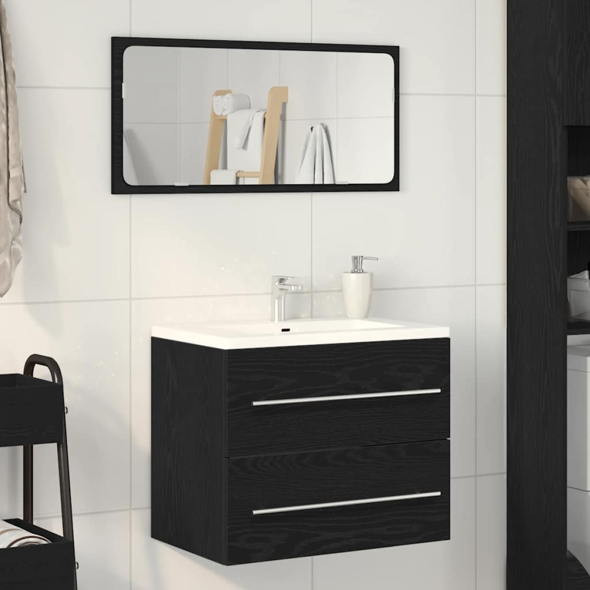 vidaXL Ντουλάπι Νιπτήρα Μπάνιου Μαύρο Δρυς 60x38,5x48 εκ. από Τεχνητό Ξύλο