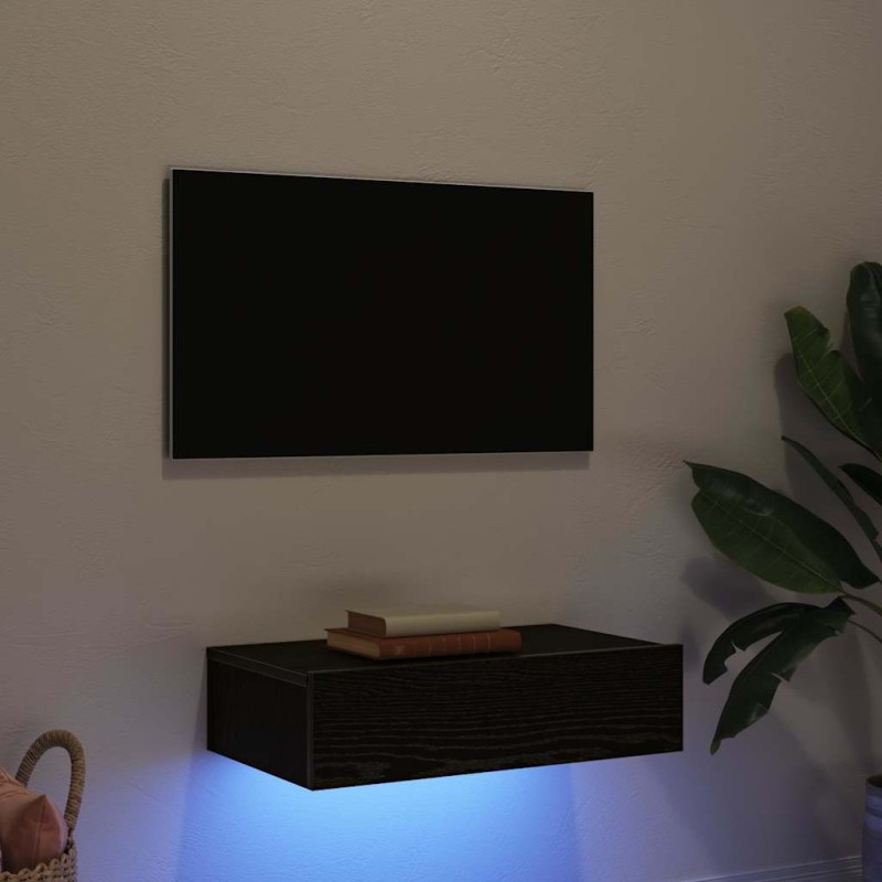 vidaXL Έπιπλο Τηλεόρασης με Φωτιστικά LED Μαύρο Δρυς 60x35x15,5 εκ.