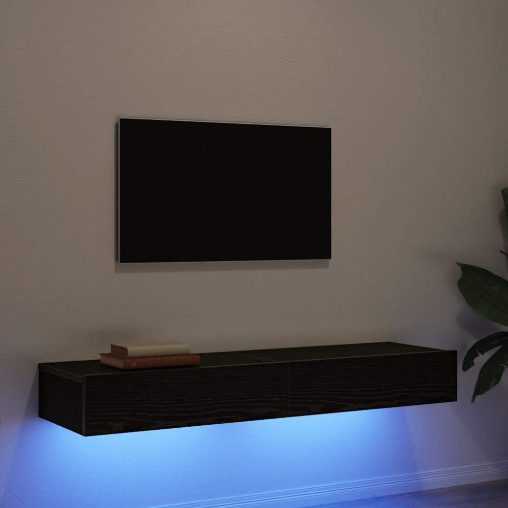 vidaXL Ντουλάπια Τηλεόρασης με Φωτιστικά LED 2 τεμ. Μαύρο Δρυς 60x35x15,5 εκ.
