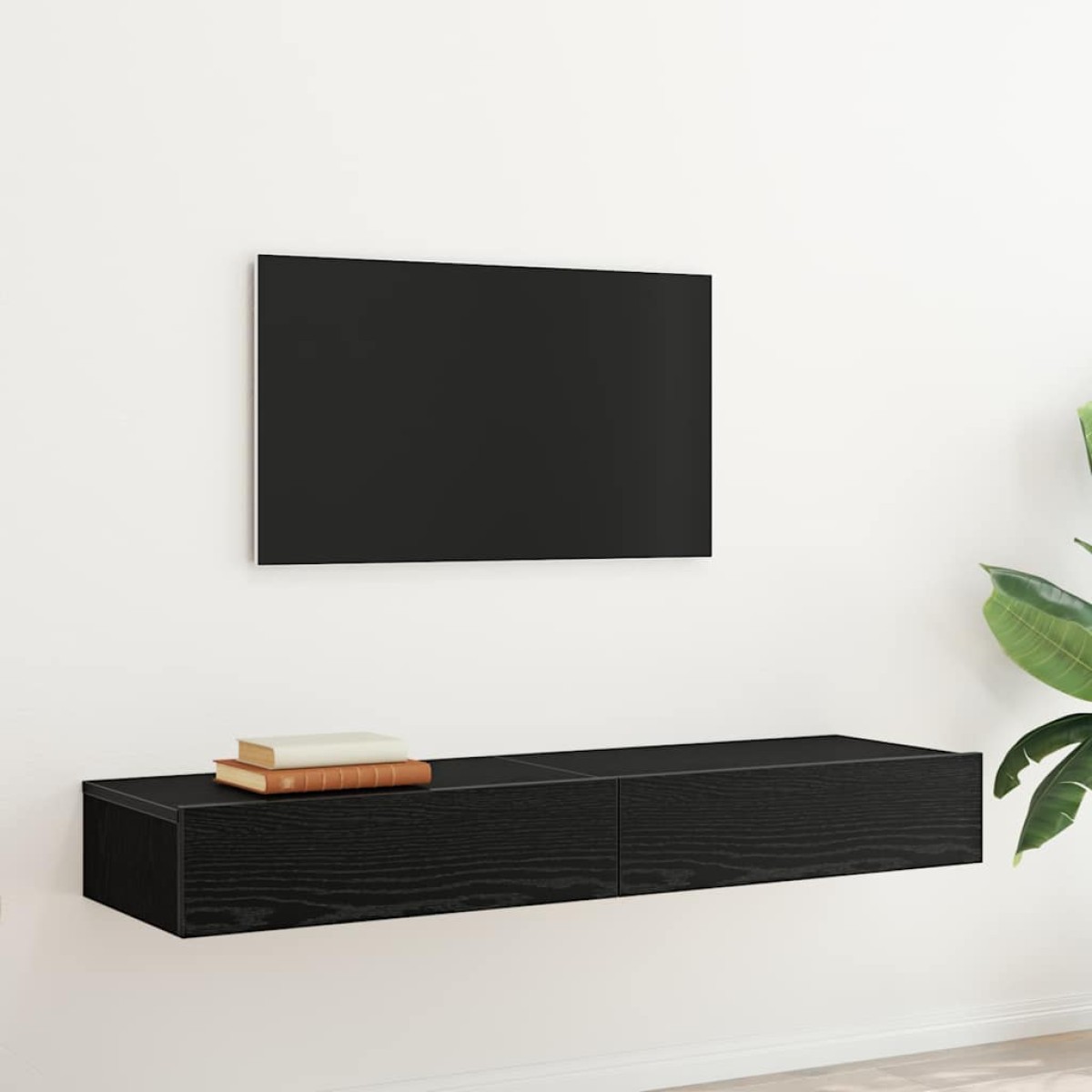 vidaXL Ντουλάπια Τηλεόρασης με Φωτιστικά LED 2 τεμ. Μαύρο Δρυς 60x35x15,5 εκ.