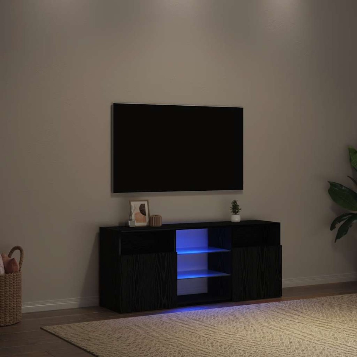vidaXL Έπιπλο Τηλεόρασης με Φωτιστικά LED Μαύρο Δρυς 120x30x50 εκ. από Τεχνητό Ξύλο