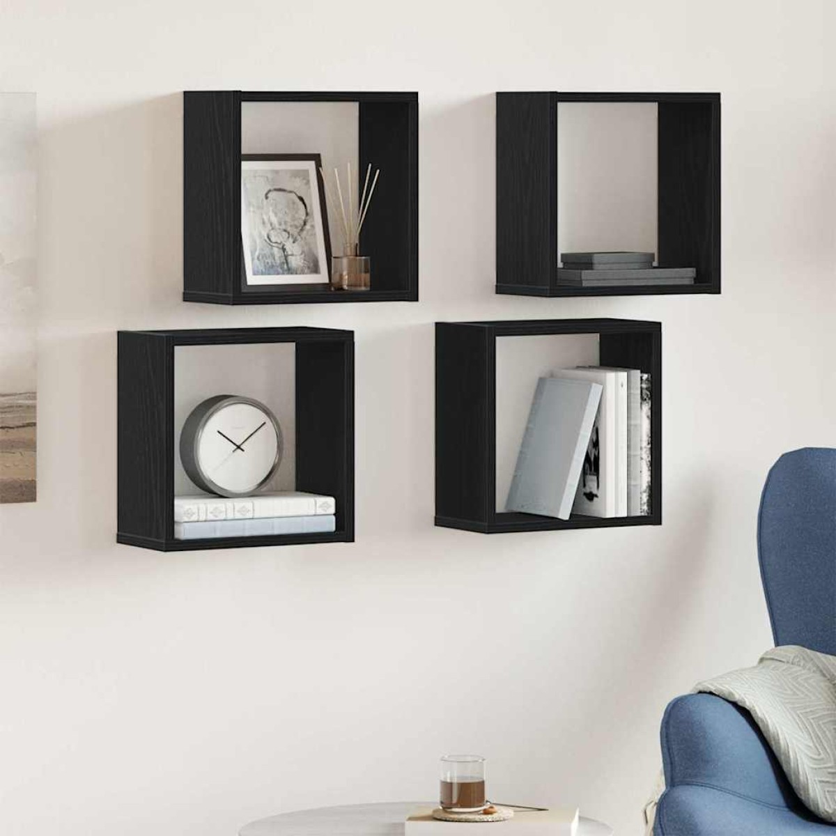 vidaXL Ράφια Τοίχου Κύβοι 4 τεμ. Μαύρο Δρυς 30x15x30 εκ. από Τεχνητό Ξύλο