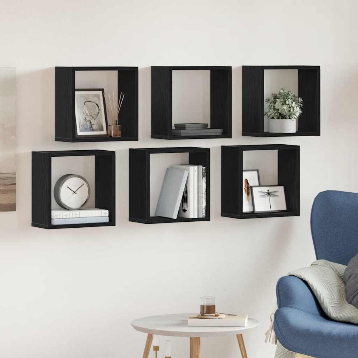 vidaXL Ράφια Τοίχου Κύβοι 6 τεμ. Μαύρο Δρυς 30x15x30 εκ. από Τεχνητό Ξύλο