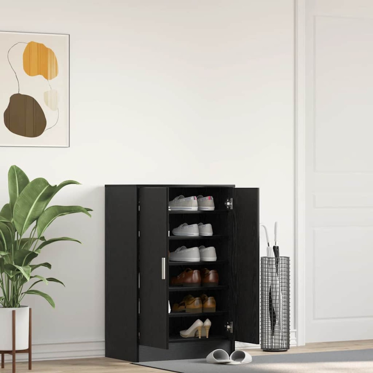 vidaXL Παπουτσοθήκη Μαύρη βελανιδιά 60x35x92 εκ. Επεξεργασμένο Ξύλο