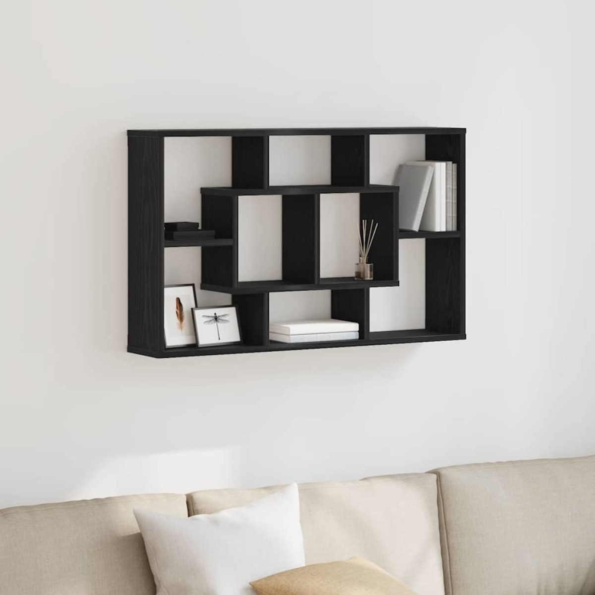 vidaXL Ράφι Τοίχου Μαύρη Οξυά 85 x 16 x 52,5 εκ Επεξεργασμένο Ξύλο