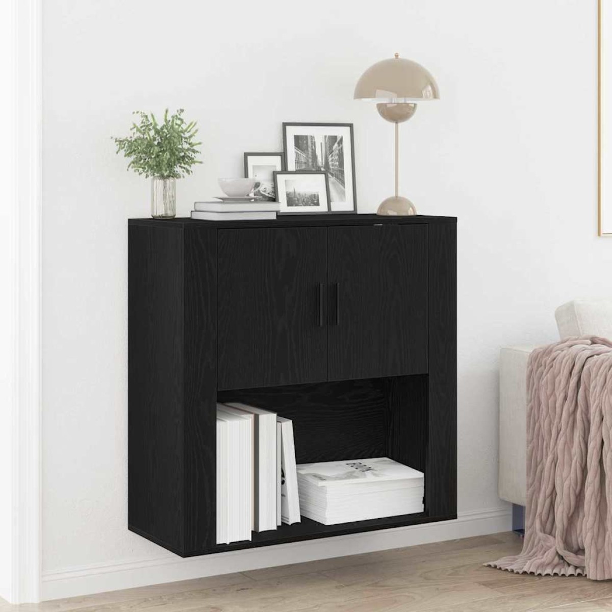 vidaXL Ντουλάπα Τοίχου Μαύρη Οξυά 80 x 33 x 80 εκ. Επεξεργασμένο Ξύλο