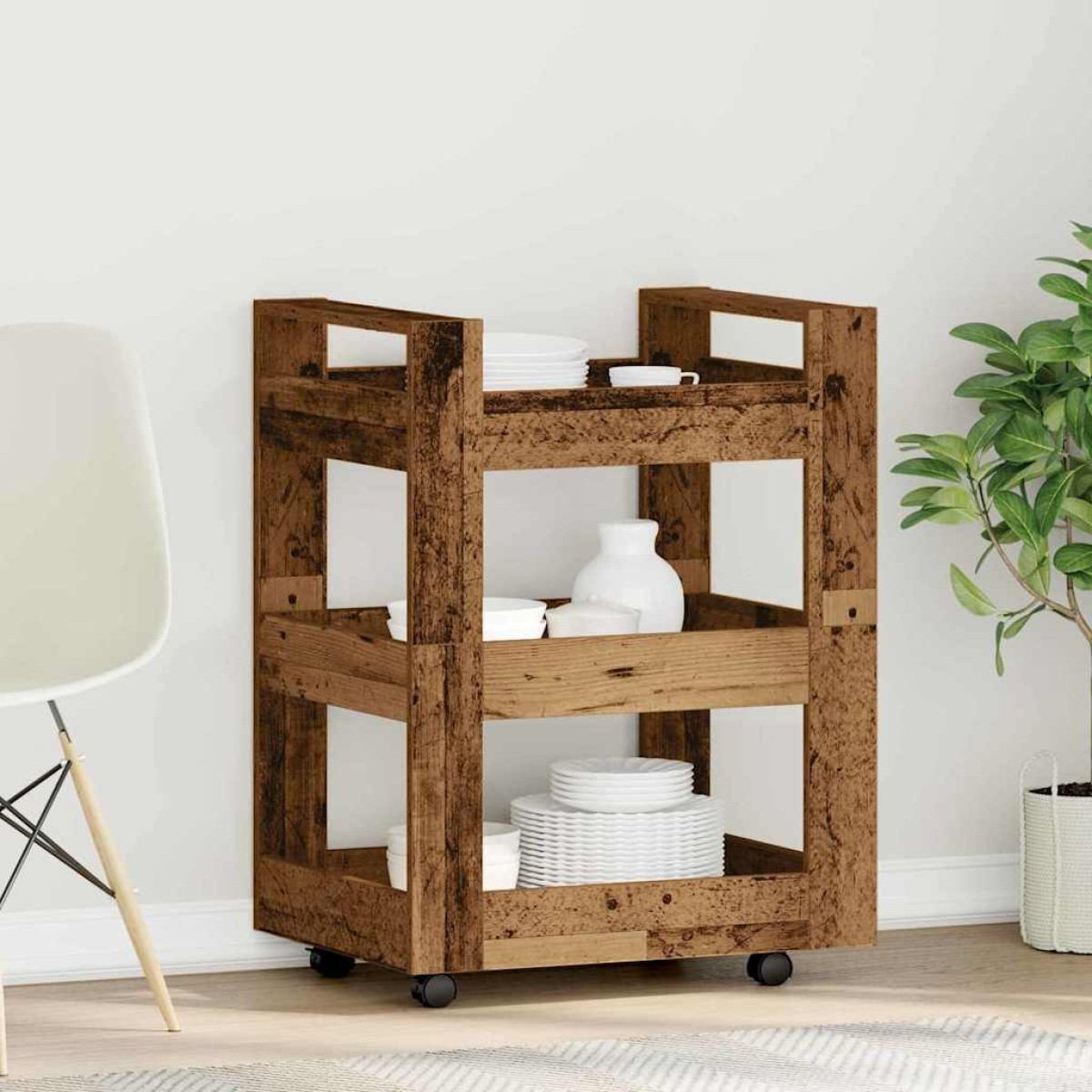 vidaXL Καρότσι Κουζίνας Ξύλο δρυός 60 x 45 x 80 εκ Επεξεργασμένο Ξύλο
