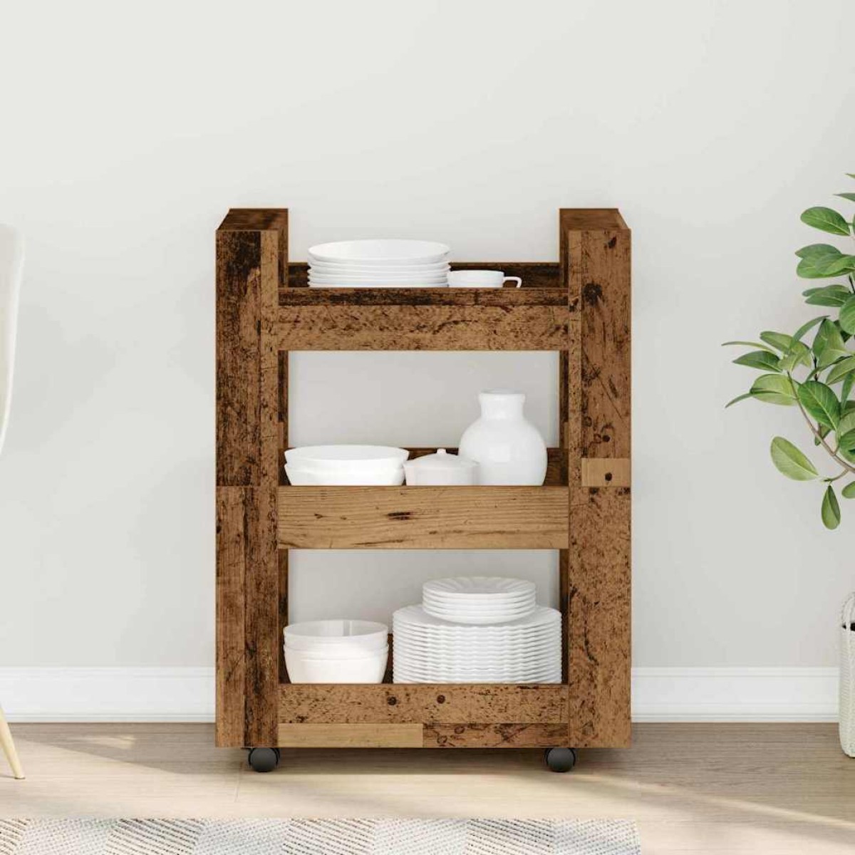 vidaXL Καρότσι Κουζίνας Ξύλο δρυός 60 x 45 x 80 εκ Επεξεργασμένο Ξύλο