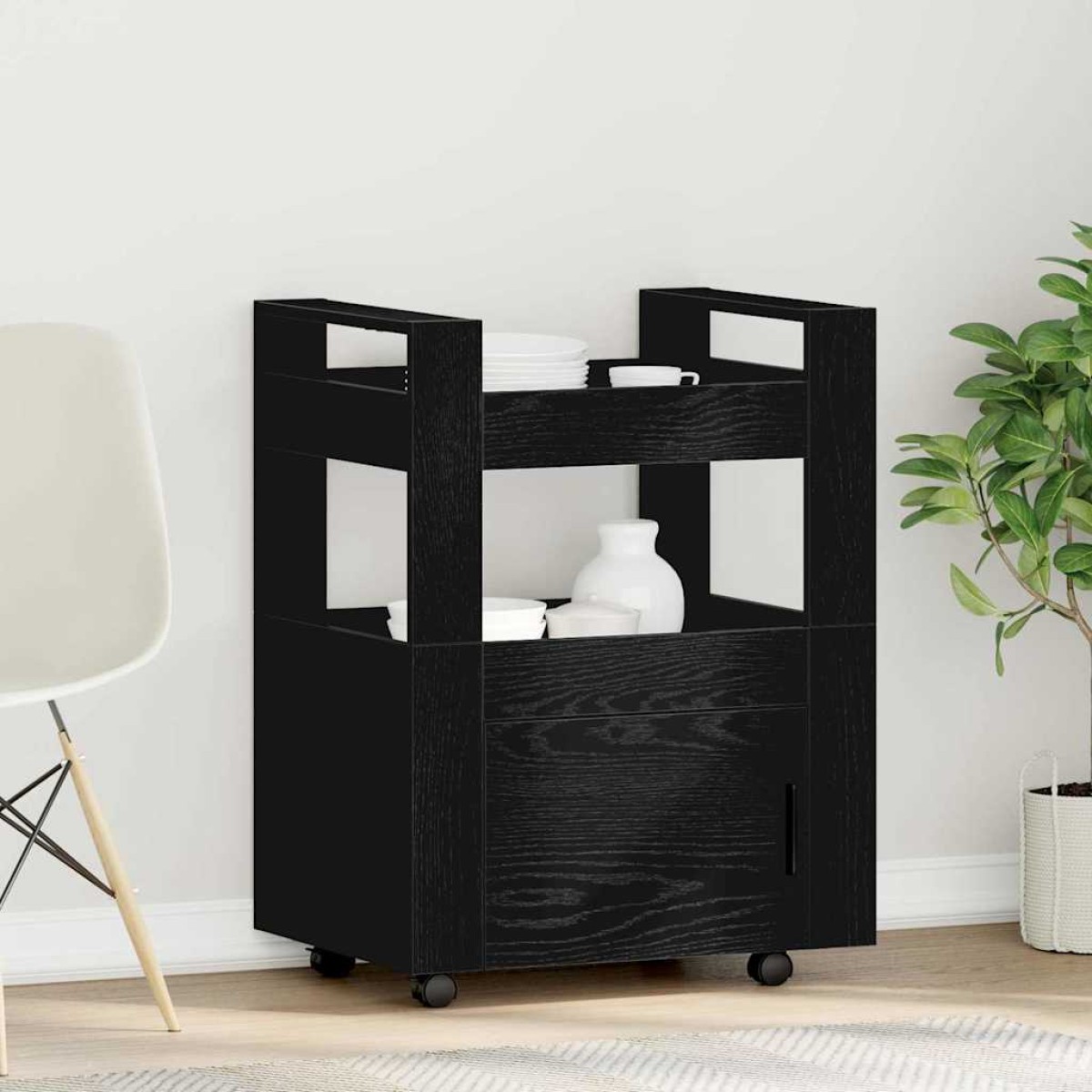 vidaXL Καρότσι Κουζίνας Μαύρη δρυς 60 x 45 x 80 εκ Επεξεργασμένο Ξύλο
