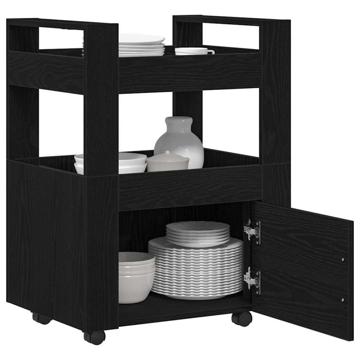 vidaXL Καρότσι Κουζίνας Μαύρη δρυς 60 x 45 x 80 εκ Επεξεργασμένο Ξύλο