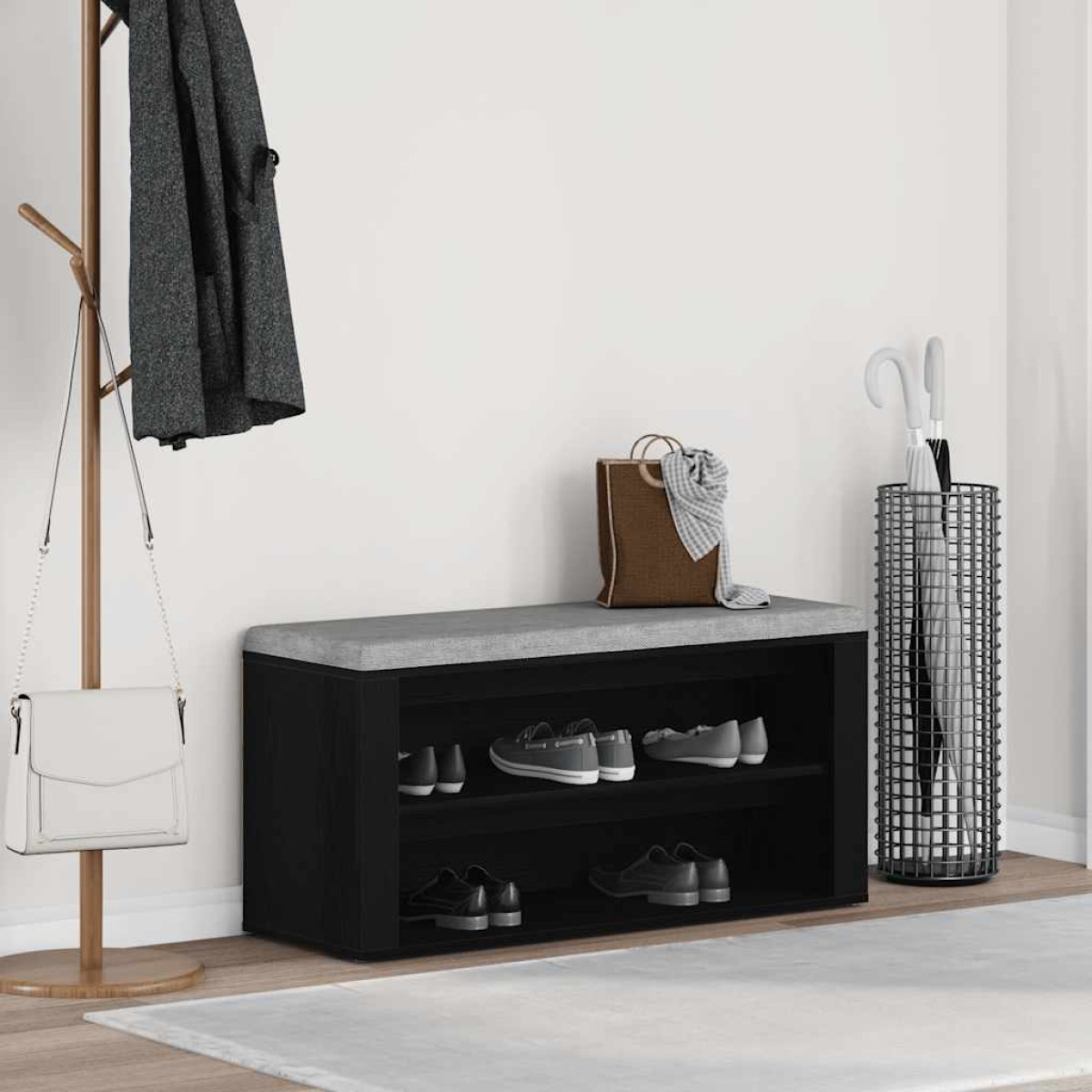 vidaXL Παγκάκι Παπουτσιών Μαύρο Δρυς 100x35x45 εκ. από Τεχνητό Ξύλο