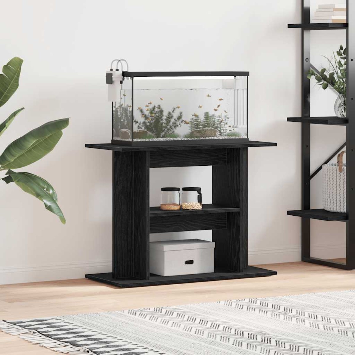 vidaXL Βάση Ενυδρείου Μαύρη Δρυς 80x35x60 εκ. από Επεξεργασμένο Ξύλο