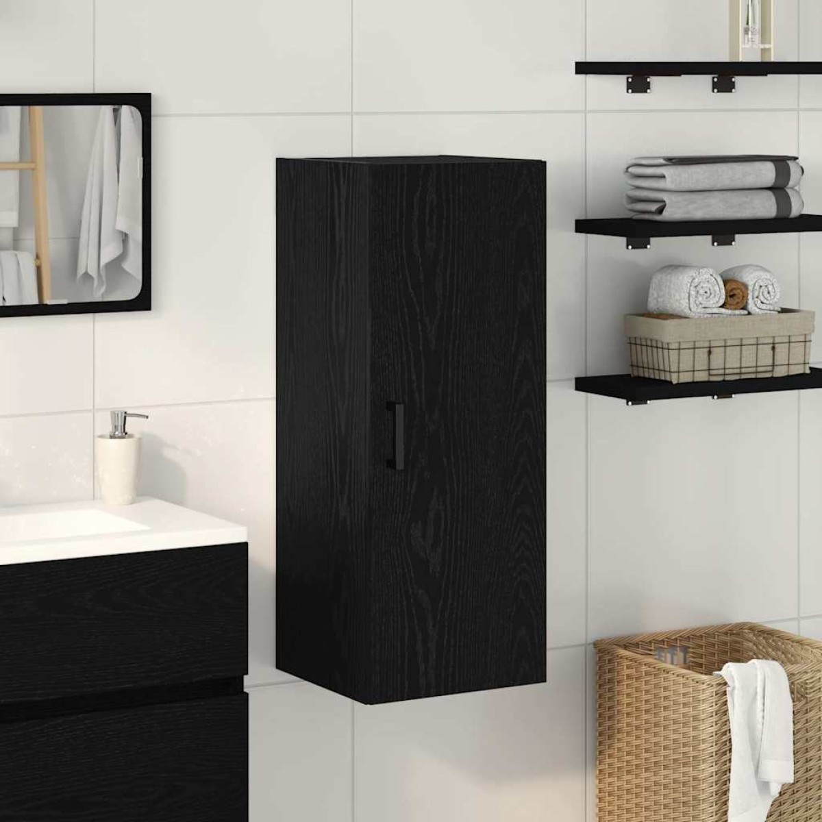vidaXL Ντουλάπι Τοίχου Μαύρο Δρυς 34,5x34x90 εκ. από Τεχνητό Ξύλο