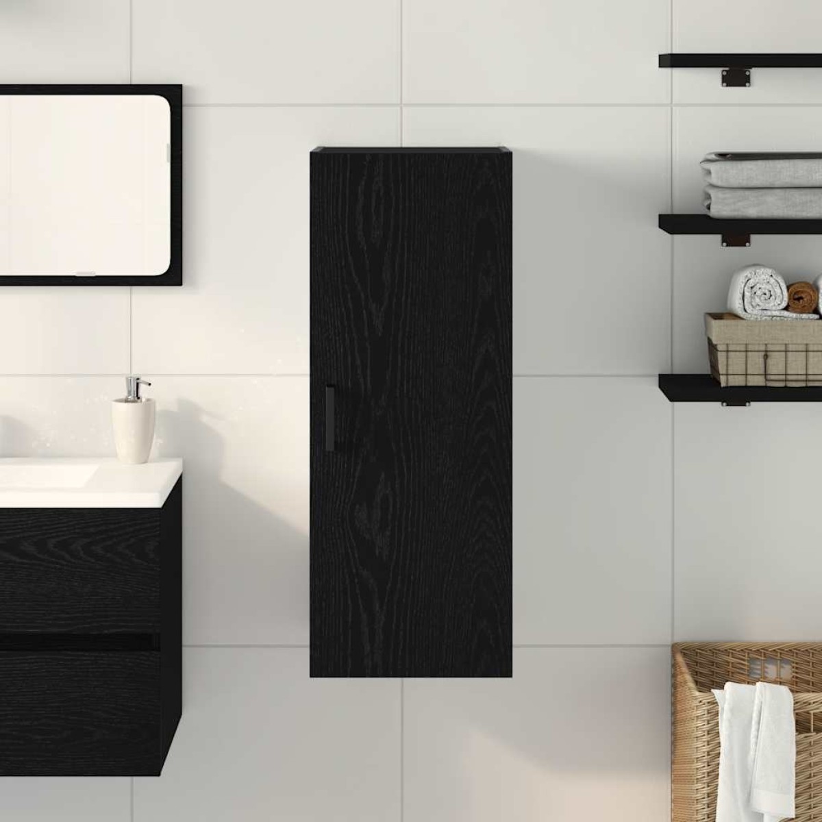 vidaXL Ντουλάπι Τοίχου Μαύρο Δρυς 34,5x34x90 εκ. από Τεχνητό Ξύλο