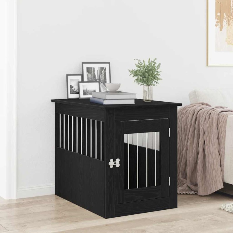 vidaXL Έπιπλα Κλουβιού για Σκύλους Μαύρο Δρυς 55x75x65 εκ. από Τεχνητό Ξύλο