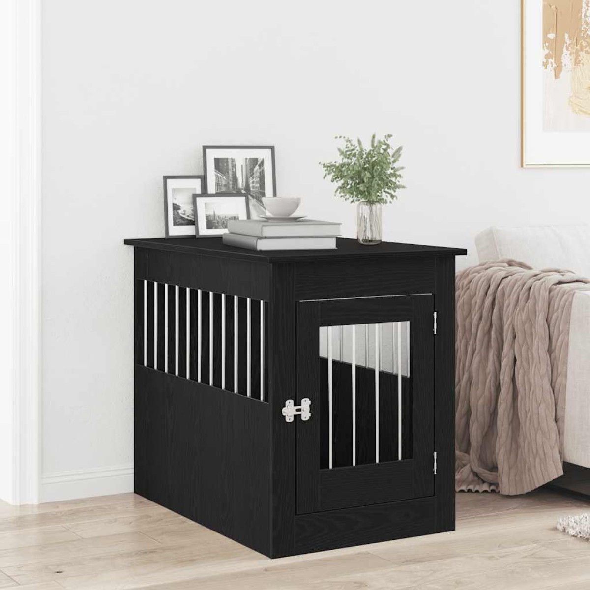 vidaXL Έπιπλα Κλουβιού για Σκύλους Μαύρο Δρυς 55x80x68 εκ. από Τεχνητό Ξύλο