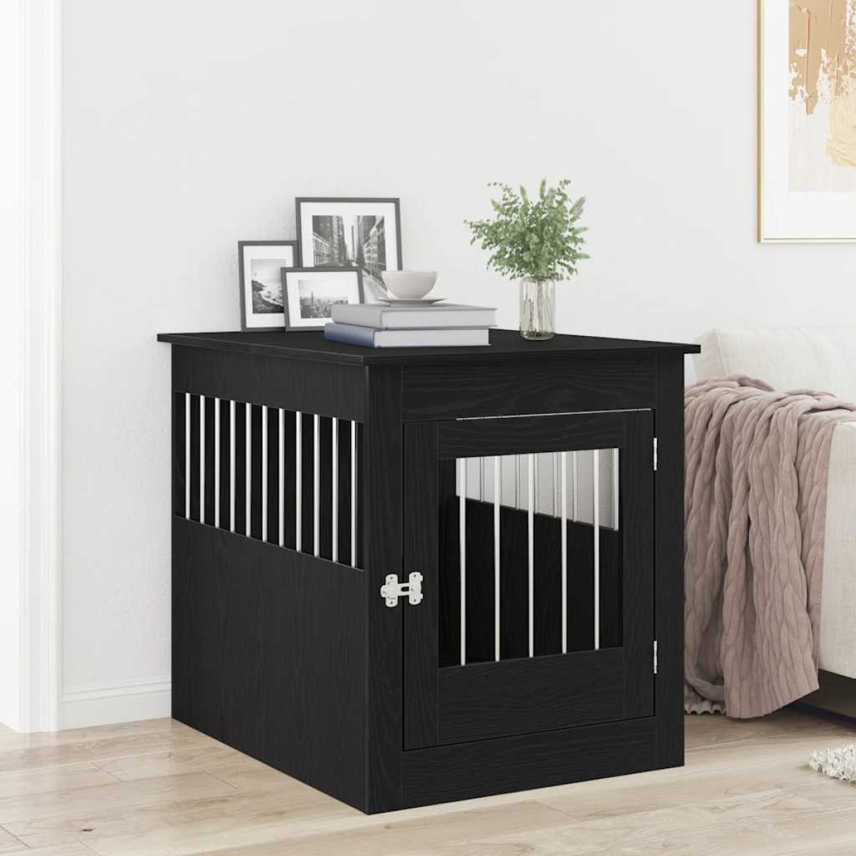 vidaXL Έπιπλα Κλουβιού για Σκύλους Μαύρο Δρυς 64,5x80x71 εκ. από Τεχνητό Ξύλο
