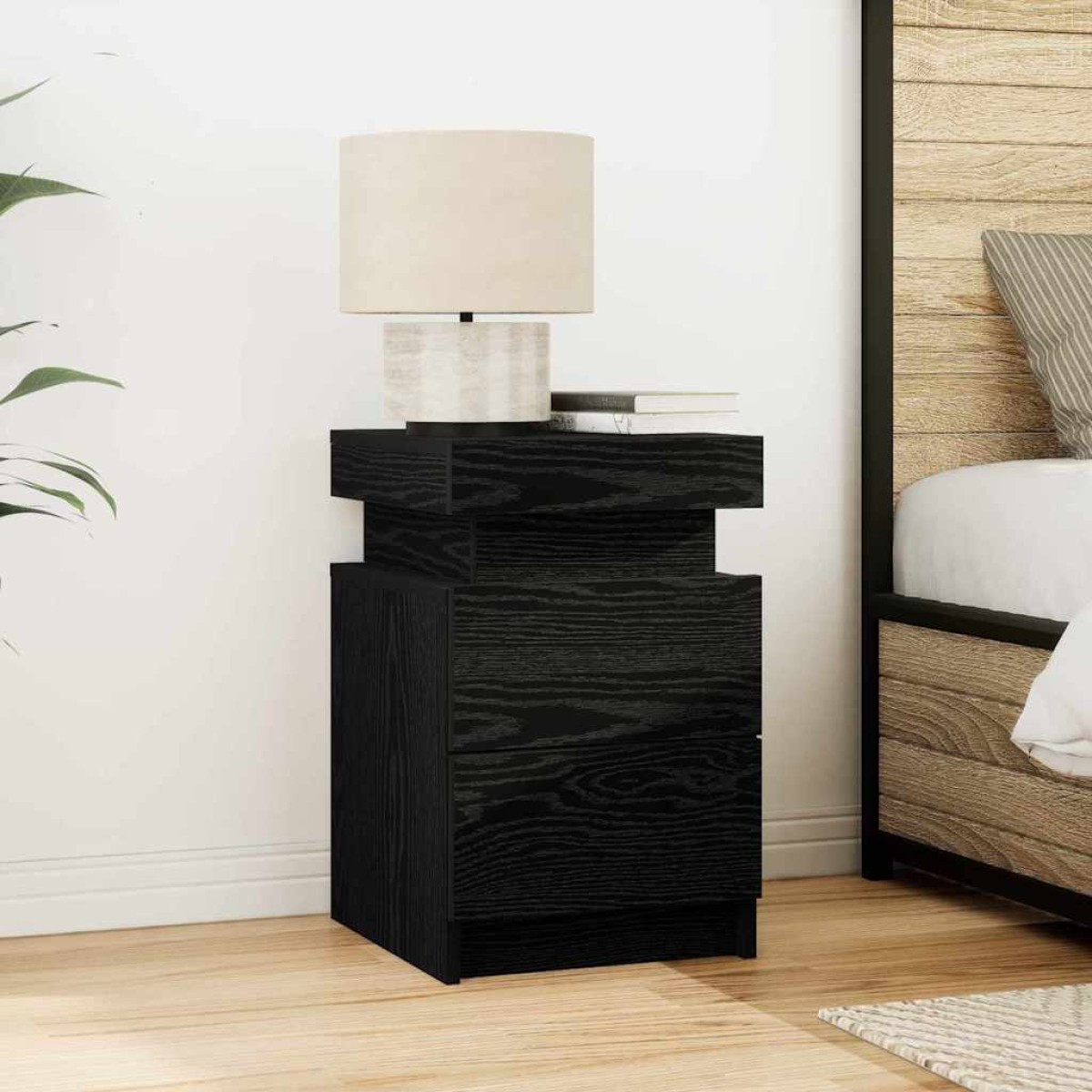vidaXL Κομοδίνο 2 τμχ. Μαύρη Οξυά 35 x 39 x 55 εκ. Επεξεργασμένο ξύλο