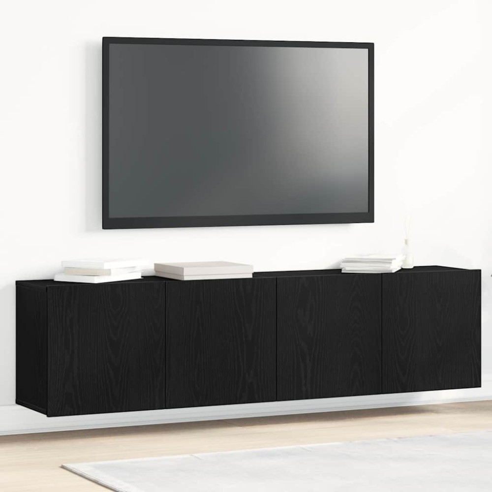 vidaXL Ντουλάπια Τηλεόρασης 2 τεμ. Μαύρο Δρυς 160x30x41 εκ. από Τεχνητό Ξύλο