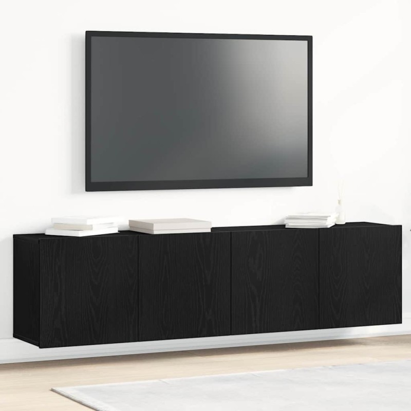 vidaXL Ντουλάπια Τηλεόρασης 2 τεμ. Μαύρο Δρυς 160x30x41 εκ. από Τεχνητό Ξύλο
