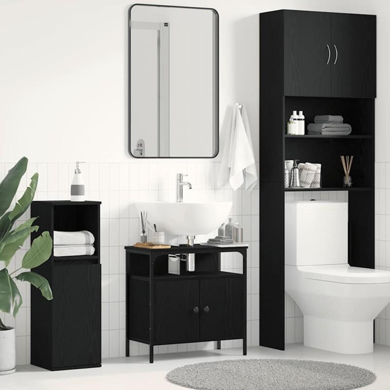 vidaXL Ντουλάπι Νιπτήρα Μπάνιου Μαύρο Δρυς 60x30x60 εκ. από Τεχνητό Ξύλο