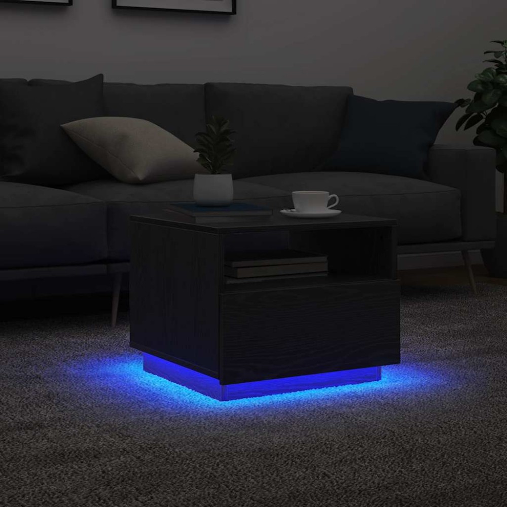 vidaXL Τραπεζάκι Σαλονιού με Φωτάκια LED Μαύρη Δρυς 50x49x40 εκ.