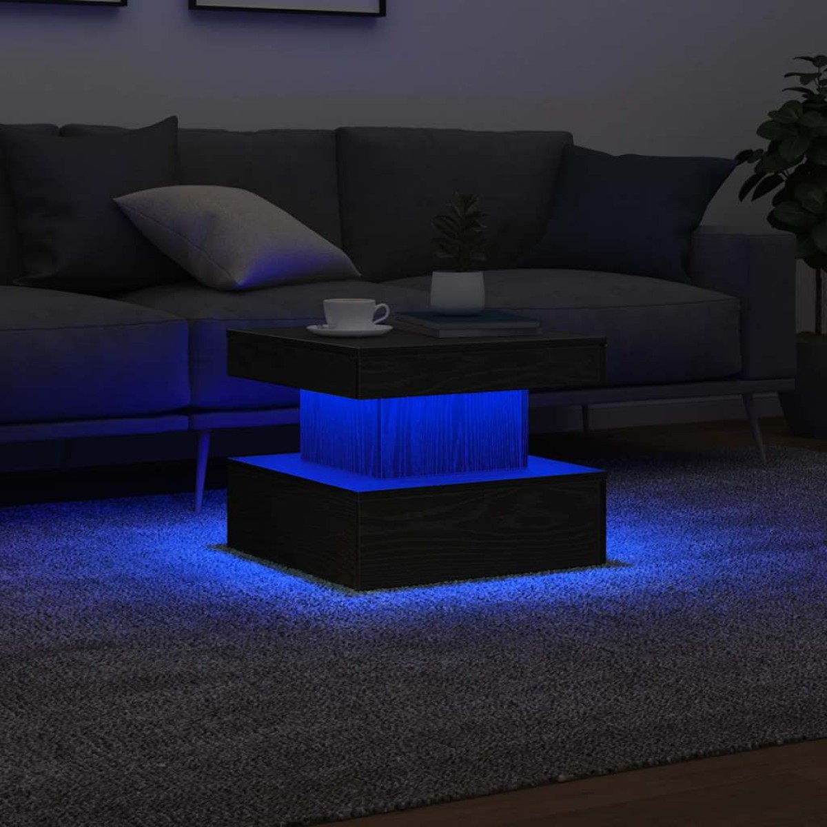 vidaXL Τραπεζάκι Σαλονιού με Φωτάκια LED Μαύρη Δρυς 50x50x40 εκ.