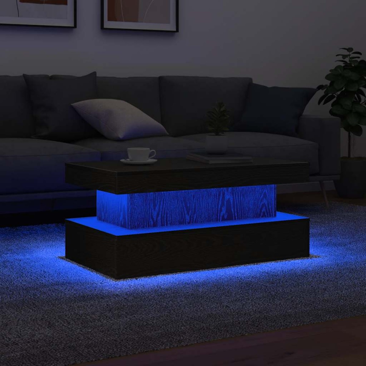 vidaXL Τραπεζάκι Σαλονιού με Φωτάκια LED Μαύρη Δρυς 90x50x40 εκ.