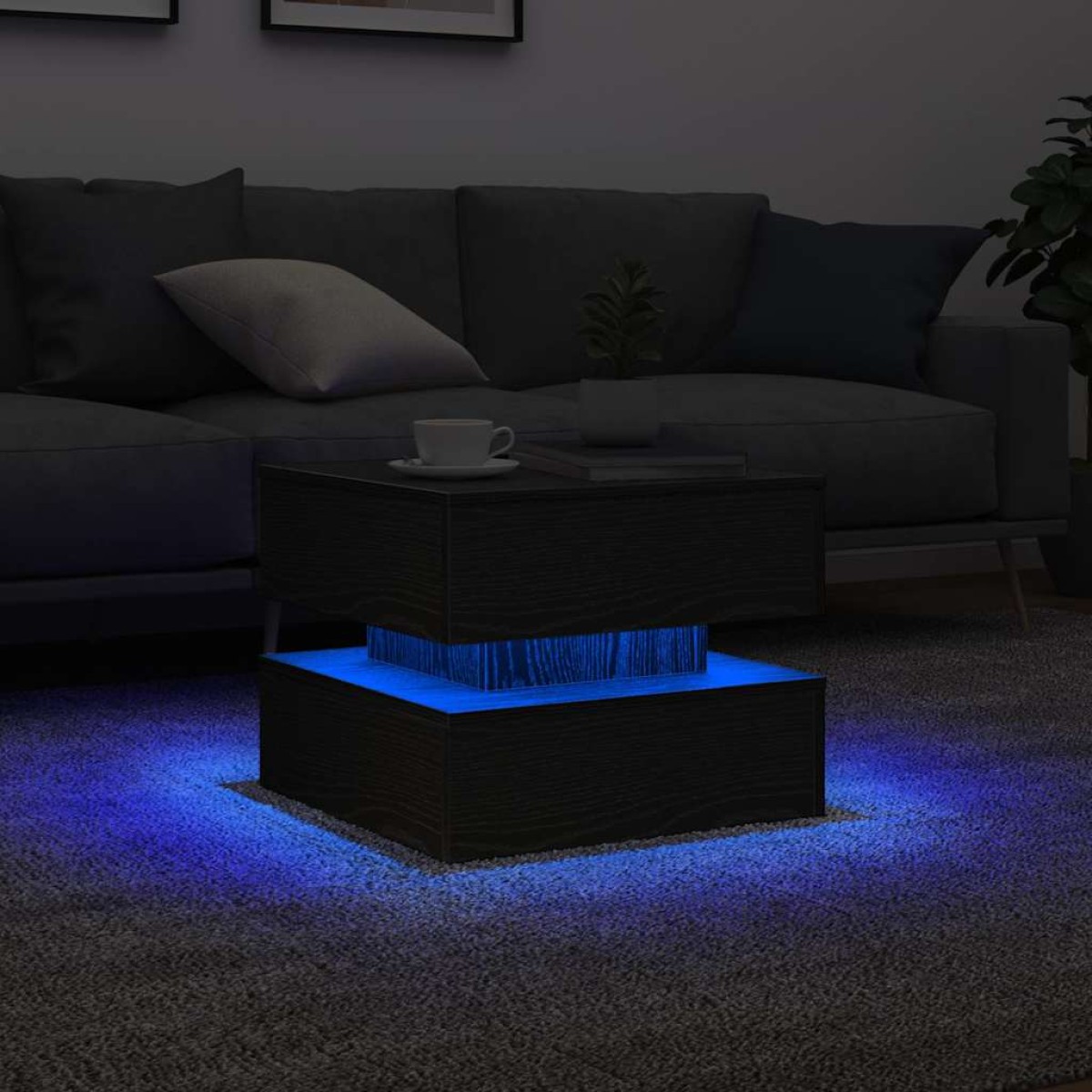 vidaXL Τραπεζάκι Σαλονιού με Φωτάκια LED Μαύρη Δρυς 50x50x40 εκ.