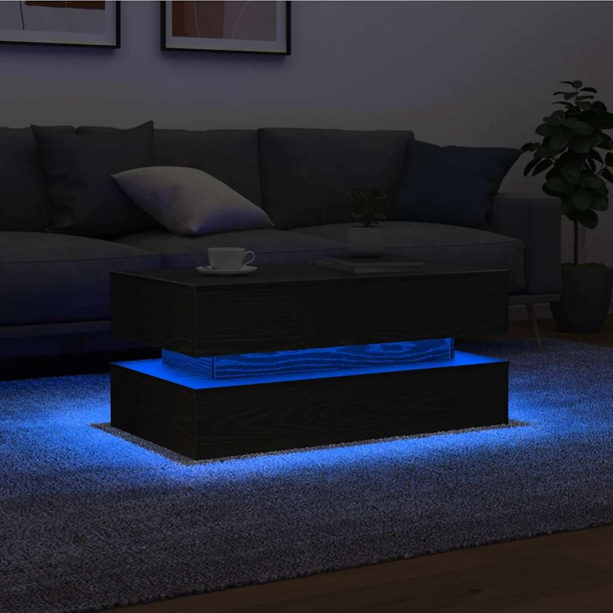 vidaXL Τραπεζάκι Σαλονιού με Φωτάκια LED Μαύρη Δρυς 90x50x40 εκ.