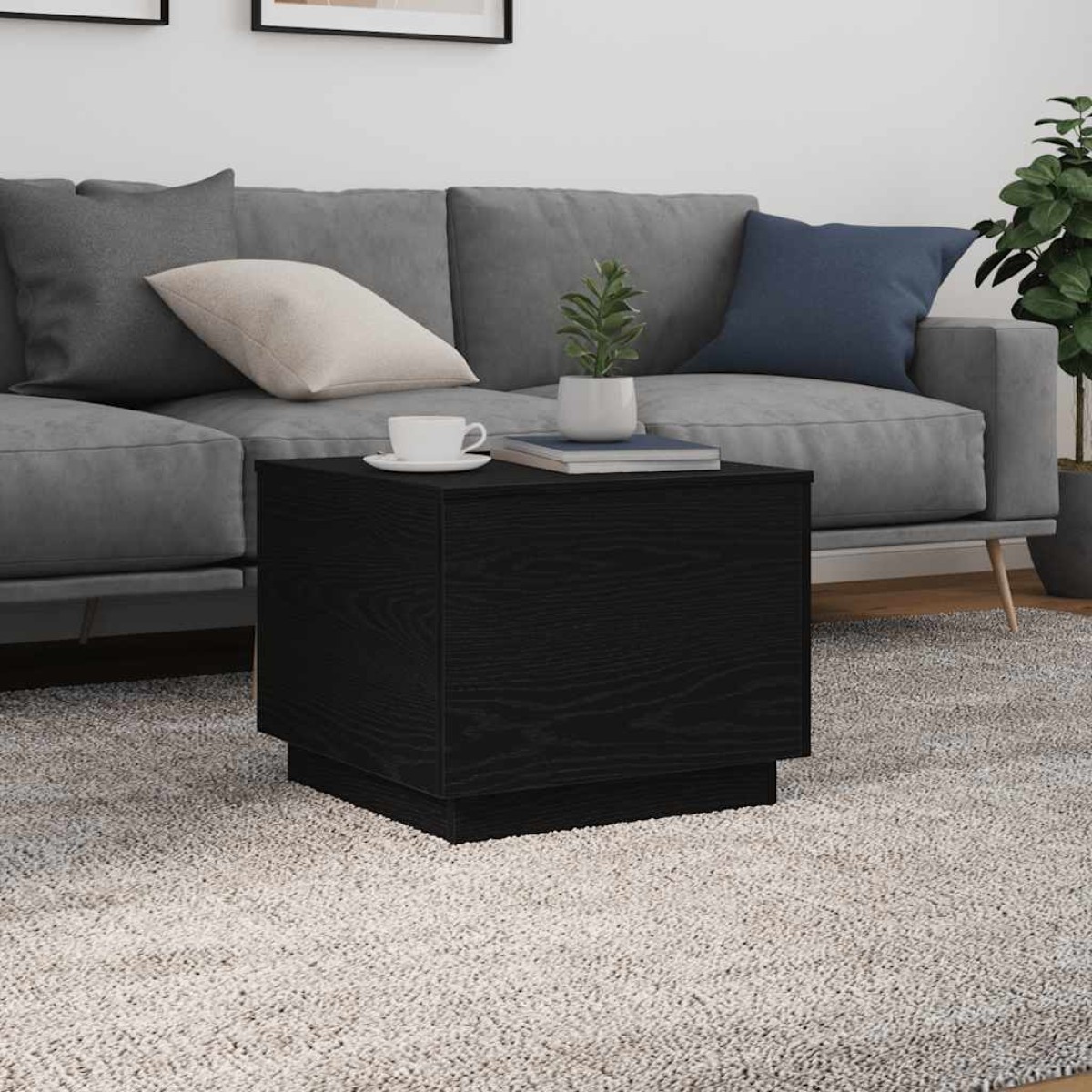 vidaXL Τραπεζάκι Σαλονιού με Φωτάκια LED Μαύρη Δρυς 50x50x40 εκ.