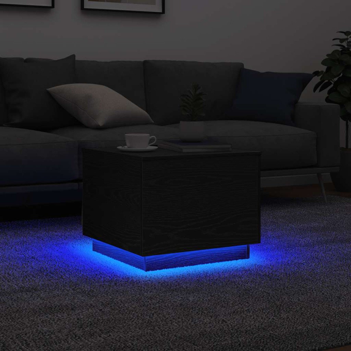 vidaXL Τραπεζάκι Σαλονιού με Φωτάκια LED Μαύρη Δρυς 50x50x40 εκ.