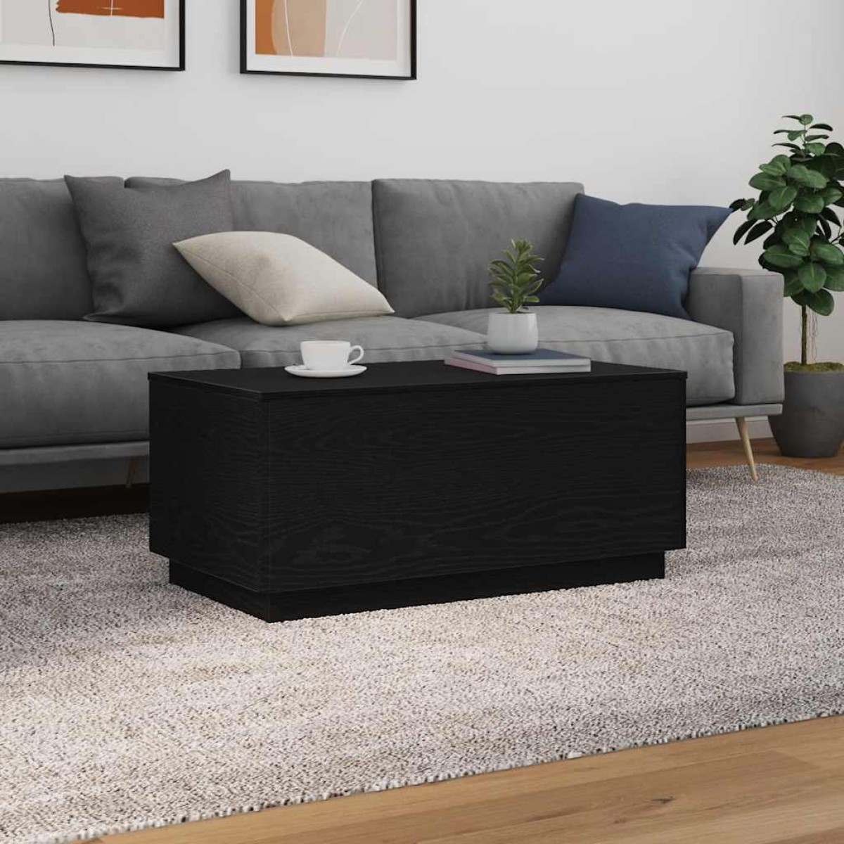 vidaXL Τραπεζάκι Σαλονιού με Φωτάκια LED Μαύρη Δρυς 90x50x40 εκ.
