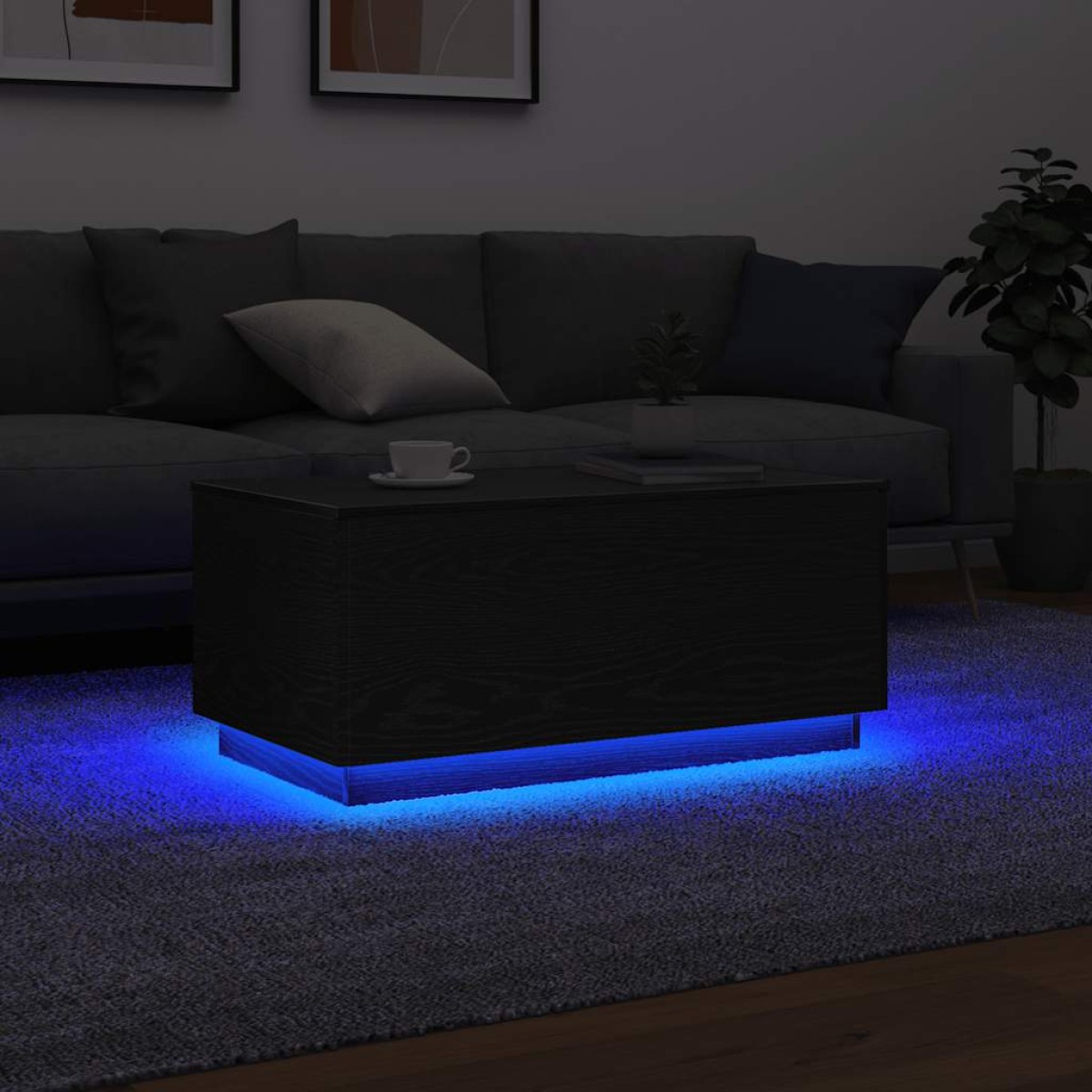 vidaXL Τραπεζάκι Σαλονιού με Φωτάκια LED Μαύρη Δρυς 90x50x40 εκ.