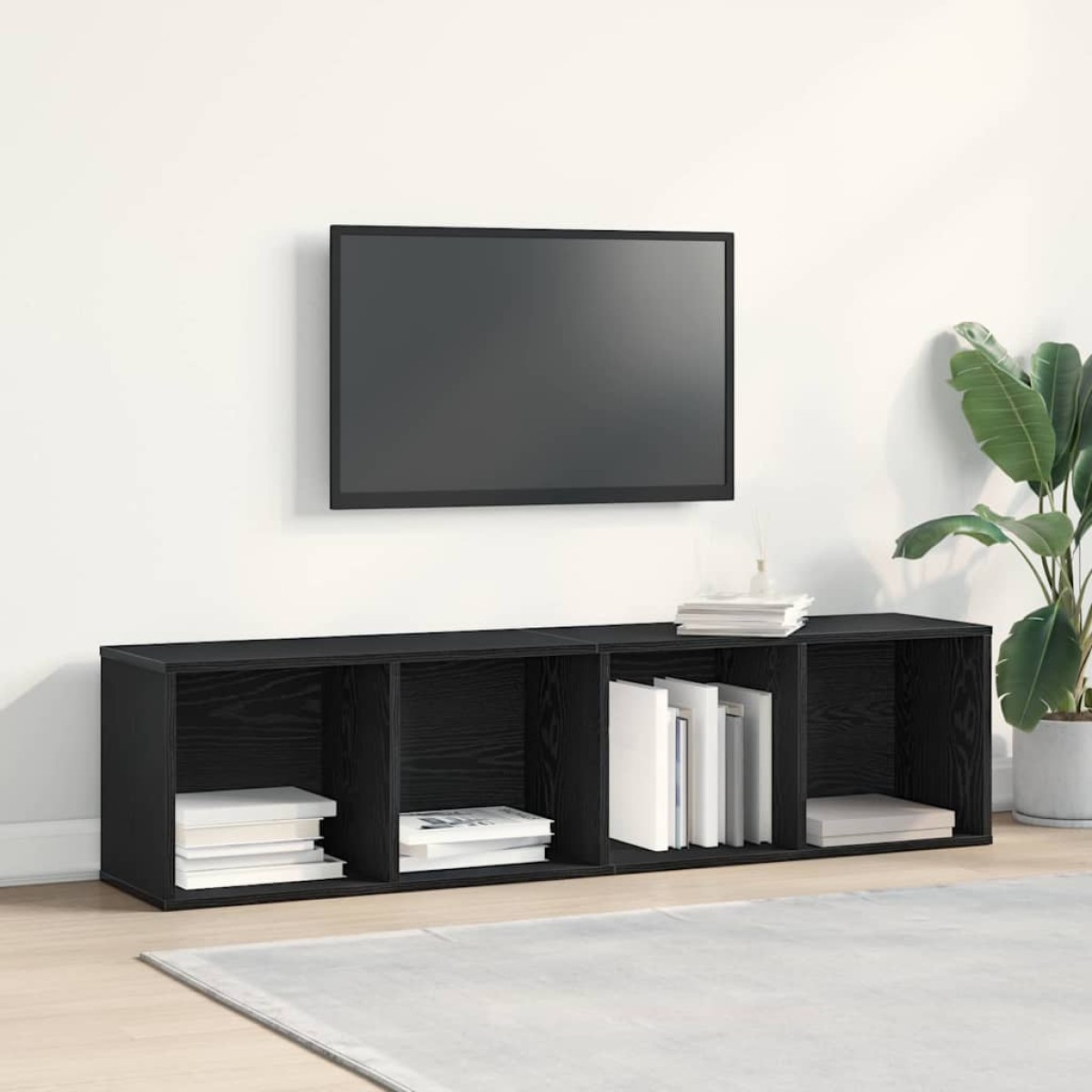vidaXL Βιβλιοθήκη Επιτοίχιο Μαύρη Οξυά 143 x 30 x 36 εκ.