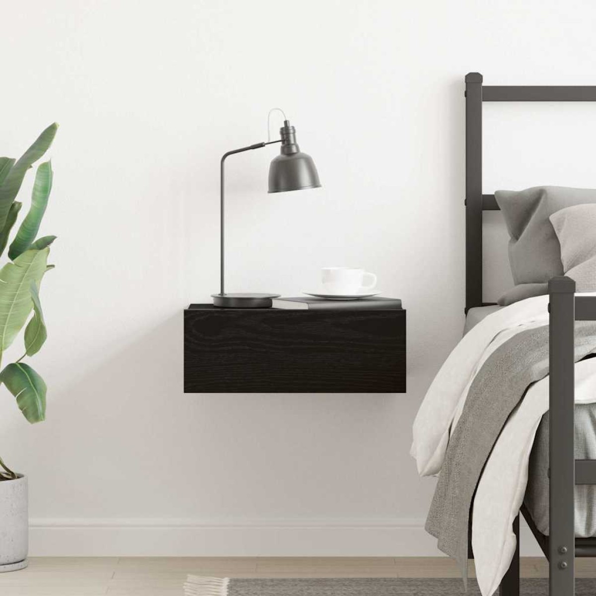vidaXL Κομοδίνο Πλωτό Μαύρη Δρυς 40x32x15 εκ. από Τεχνητό Ξύλο