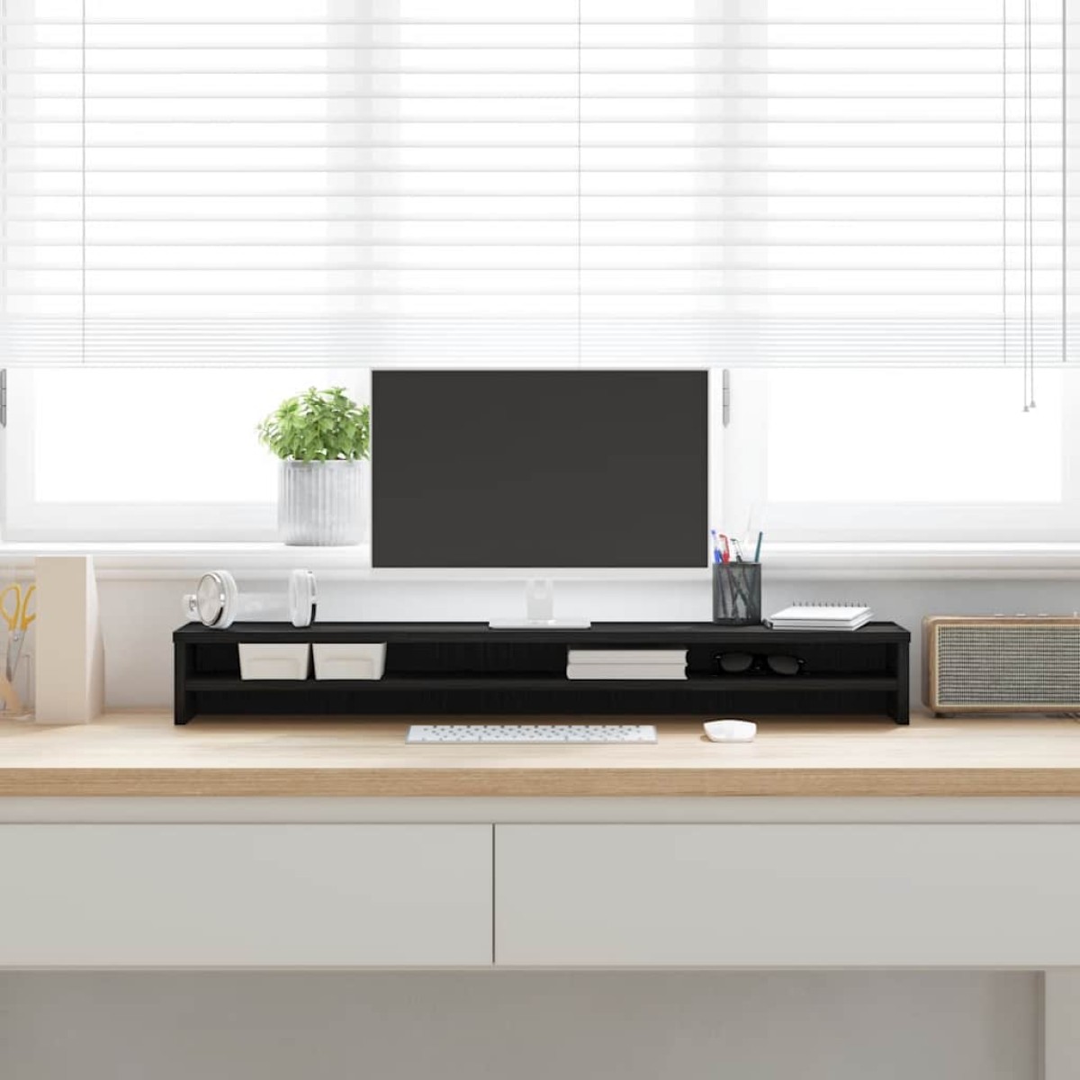 vidaXL Βάση Οθόνης Μαύρη Δρυς 100x24x13 εκ. από Τεχνητό Ξύλο