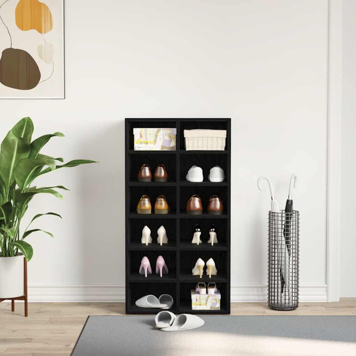 vidaXL Παπουτσοθήκη Μαύρη Δρυς 54 x 34 x 100,5 εκ. από Τεχνητό Ξύλο