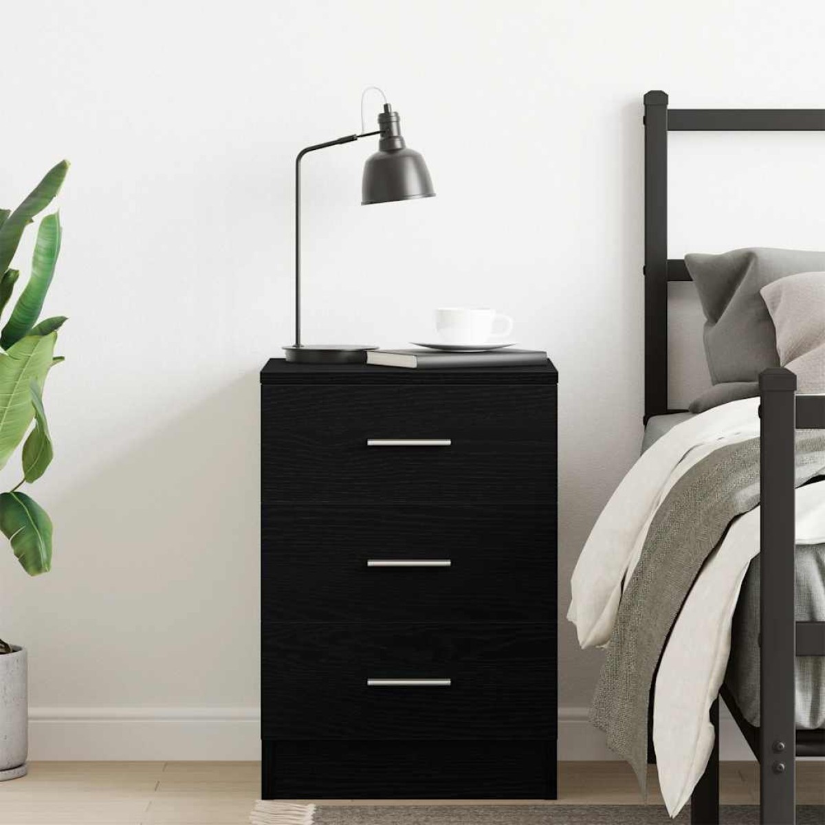 vidaXL Κομοδίνο Μαύρο Δρυς 38x35x55 εκ. από Τεχνητό Ξύλο