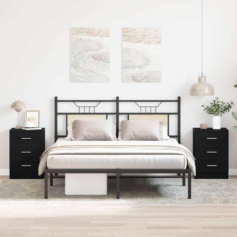 vidaXL Κομοδίνα 2 τεμ. Μαύρη Δρυς 38x35x55 εκ. από Τεχνητό Ξύλο