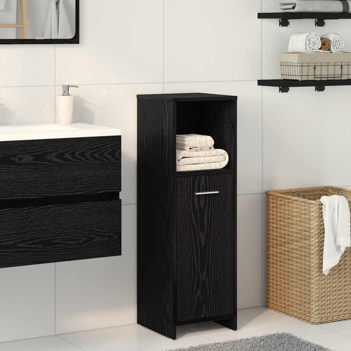 vidaXL Ντουλάπι Μπάνιου Μαύρο Δρυς 30x30x95 εκ. από Τεχνητό Ξύλο