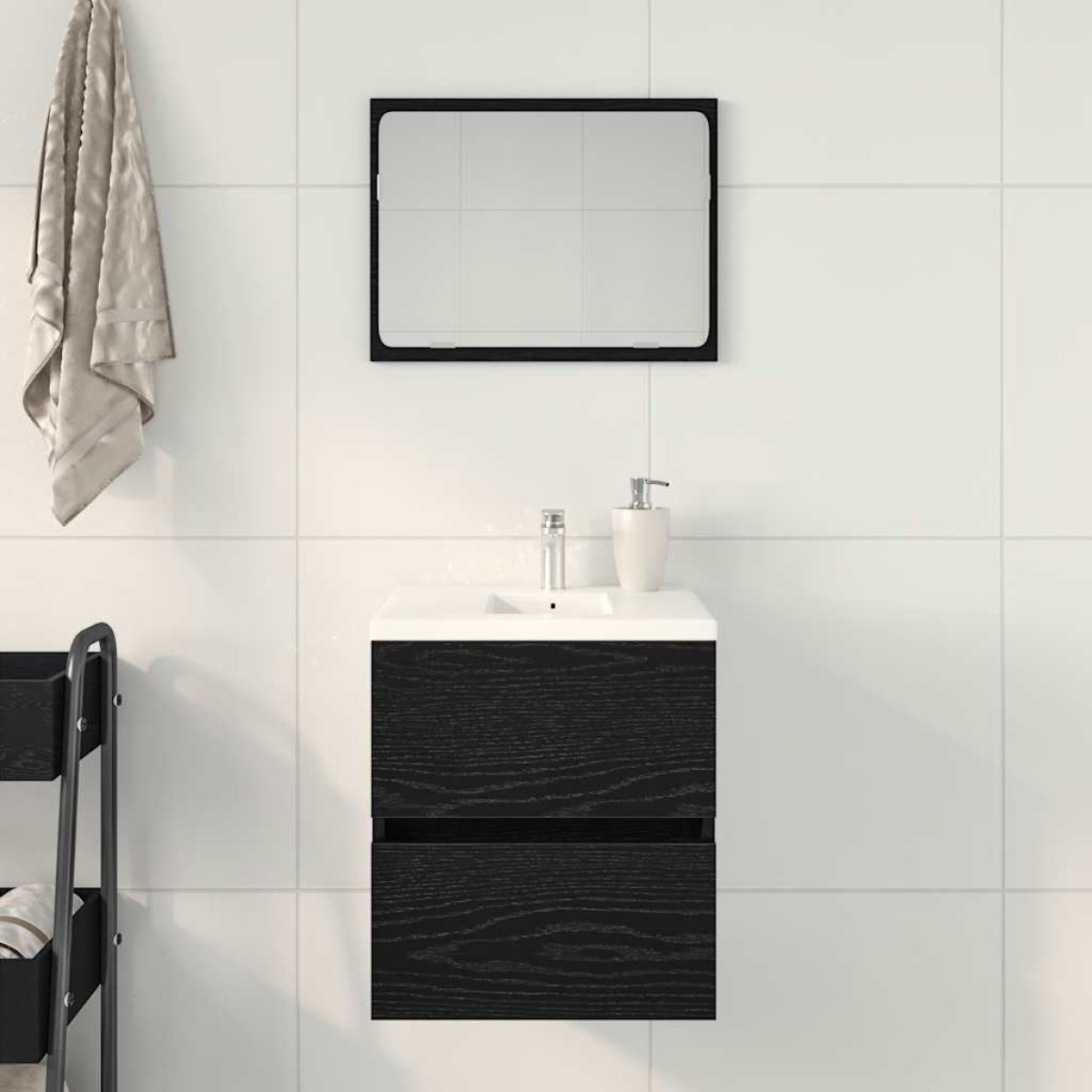 vidaXL Ντουλάπι Νιπτήρα Μπάνιου Μαύρο Δρυς 41x38,5x45 εκ. από Τεχνητό Ξύλο