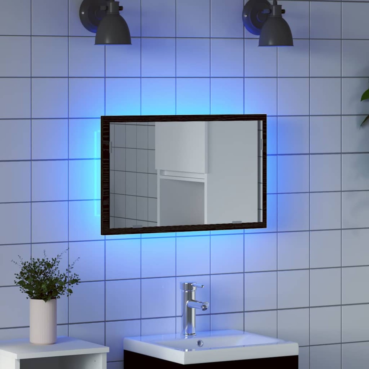 vidaXL Καθρέφτης Μπάνιου με Φωτιστικά LED Μαύρος Δρυς 60x8,5x37 εκ.